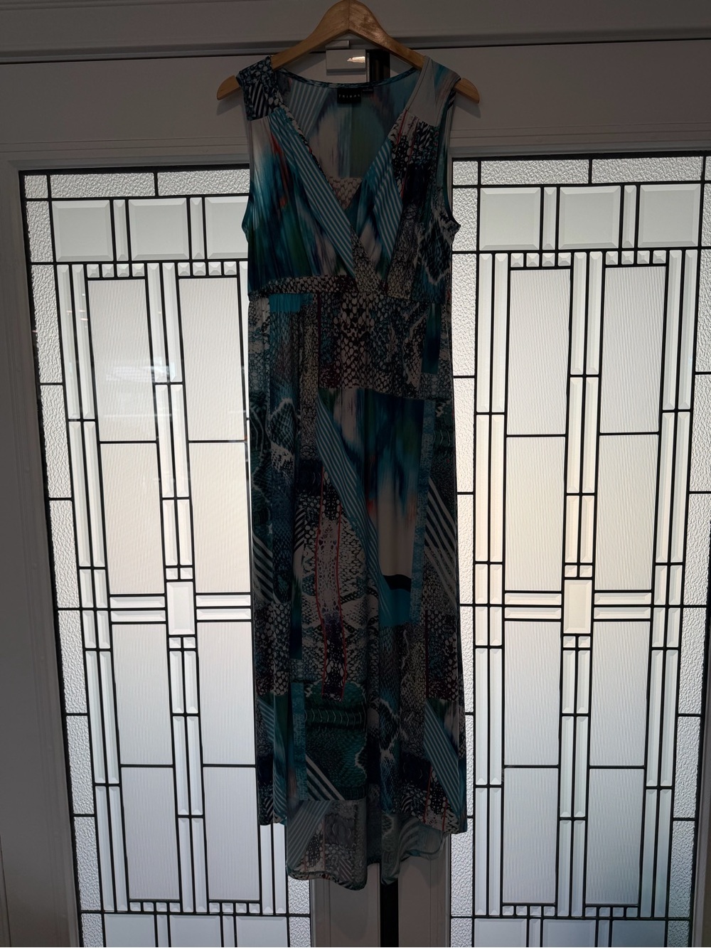 Sleeveless Teal Patchwork Print Maxi Dress